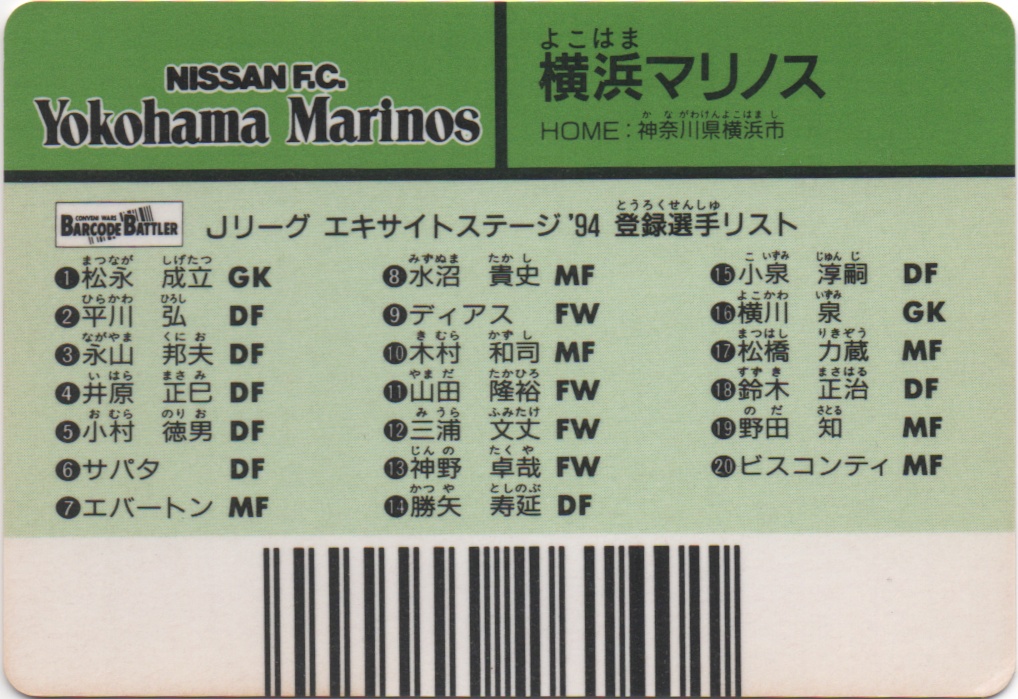 NISSAN F.C. YOKOHAMA MARINOS backside card