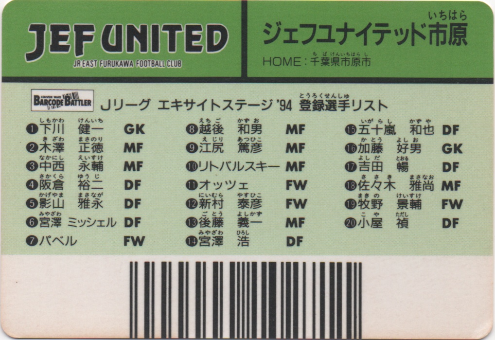 JEF UNITED backside card